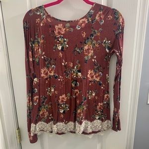 Floral top with lace trim